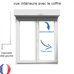 Gefradis Fenêtre PVC 2 vantaux oscillo-battant avec volet roulant manivelle H 135 x L 150 cm pour pose en neuf