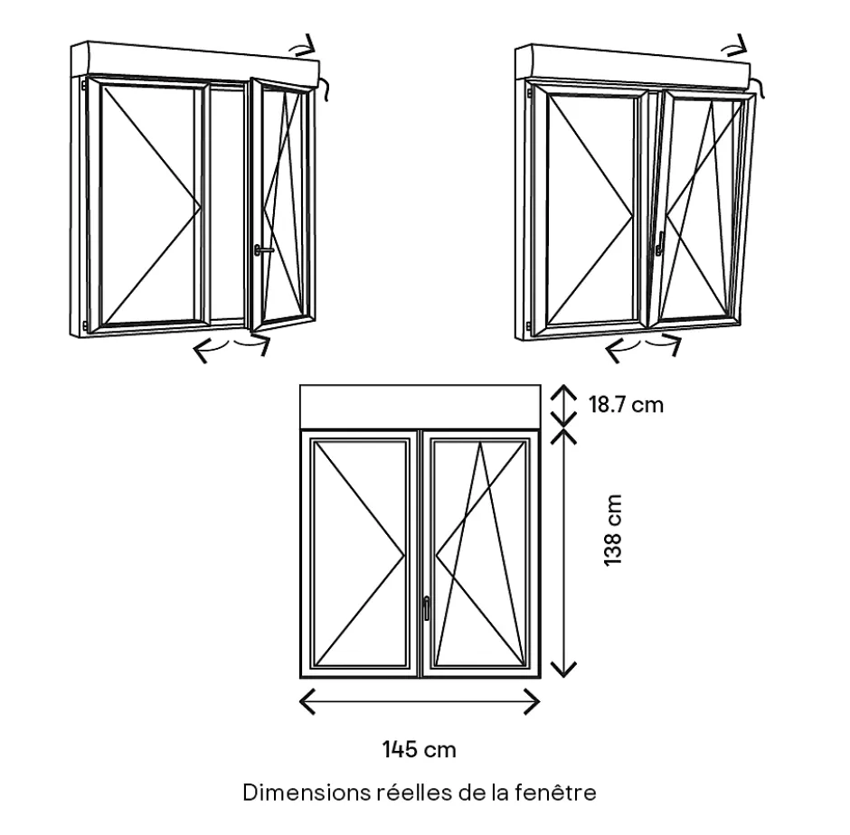 Fenêtre PVC 2 vantaux oscillo-battant + volet roulant électrique blanc - l.140 x h.135 cm-GoodHome Sale