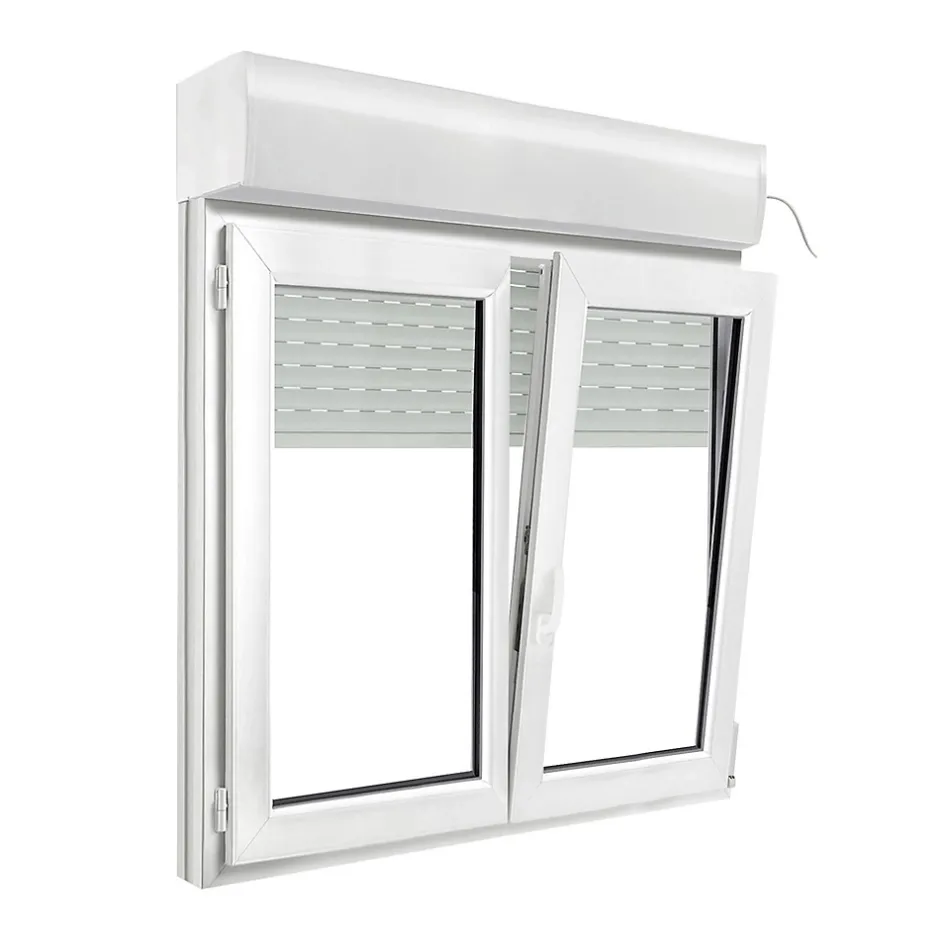 Fenêtre PVC 2 vantaux oscillo-battant + volet roulant électrique blanc - l.140 x h.135 cm-GoodHome Sale