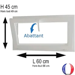 Gefradis Fenêtre PVC abattant 1 vantail blanc H 45 x L 60 cm avec poignée pour pose en neuf