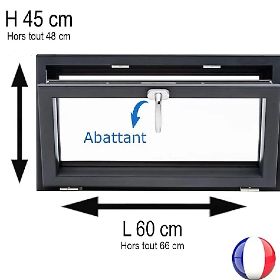 Gefradis Fenêtre PVC abattant 1 vantail anthracite H 45 x L 60 cm avec poignée pour pose en neuf