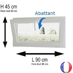 Gefradis Fenêtre PVC abattant 1 vantail anthracite H 45 x L 90 cm verre brouillé + poignée pour pose en neuf