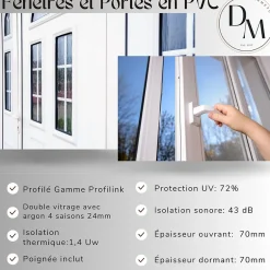 3 in 1 Fenêtre PVC avec un ventail ouvrant RAL 9016 ( L.: 220 cm x H.: 100 cm)