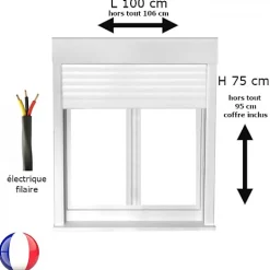 Fenêtre PVC avec volet roulant électrique H 75 x L 100 cm 2 vantaux pour pose en neuf-Gefradis Best