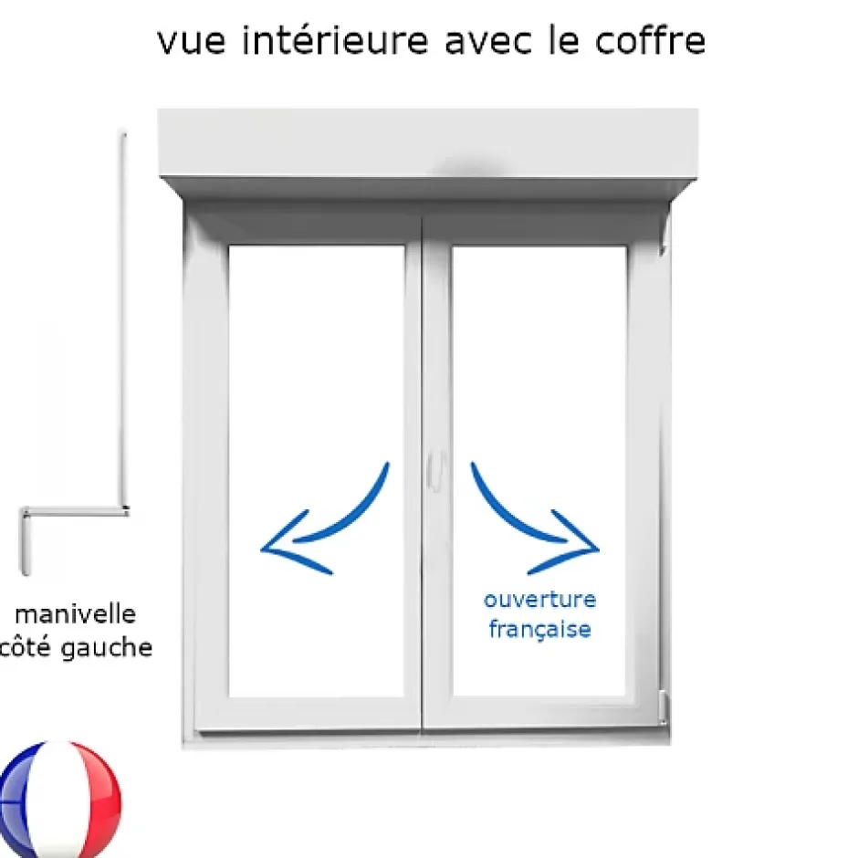 Gefradis Fenêtre PVC avec volet roulant manivelle PVC H 135 x L 140 cm 2 vantaux pour pose en neuf