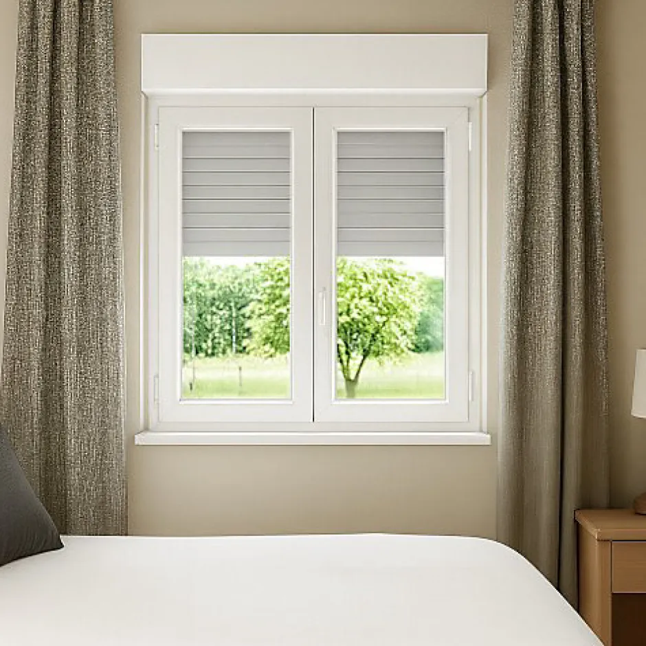 Gefradis Fenêtre PVC avec volet roulant manivelle PVC H 135 x L 140 cm 2 vantaux pour pose en neuf