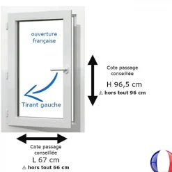 Fenêtre PVC blanc 1 vantail hors tout H 96 x L 66 cm ouverture française pour pose rénovation - tirant gauche-Gefradis Best
