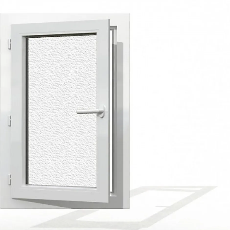 Gefradis Fenêtre PVC blanc 1 vantail hors tout H 61 x L 46 cm ouverture française verre brouillé pour pose rénovation - tirant gauche