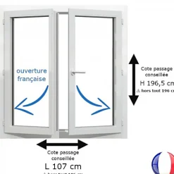 Gefradis Fenêtre PVC blanc 2 vantaux hors tout H 196 x L 106 cm ouverture française pour pose rénovation
