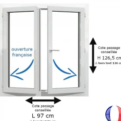 Gefradis Fenêtre PVC blanc 2 vantaux hors tout H 126 x L 96 cm ouverture française pour pose rénovation