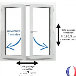 Fenêtre PVC blanc 2 vantaux hors tout H 196 x L 116 cm ouverture française pour pose rénovation-Gefradis Online