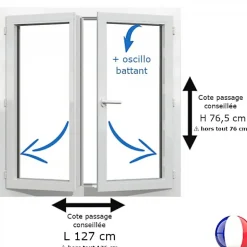 Gefradis Fenêtre PVC blanc 2 vantaux hors tout H 76 x L 126 cm oscillo battant pour pose rénovation