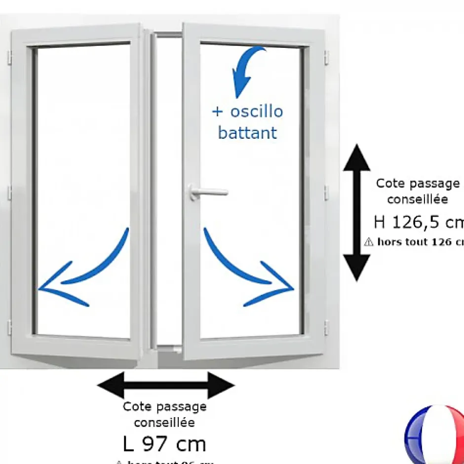 Fenêtre PVC blanc 2 vantaux hors tout H 126 x L 96 cm oscillo battant pour pose rénovation-Gefradis Hot