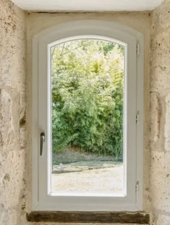 3 in 1 Fenêtre PVC cintré 1 ventail ouvrant RAL 9016 ( L.: 90 cm x H.: 70 cm)