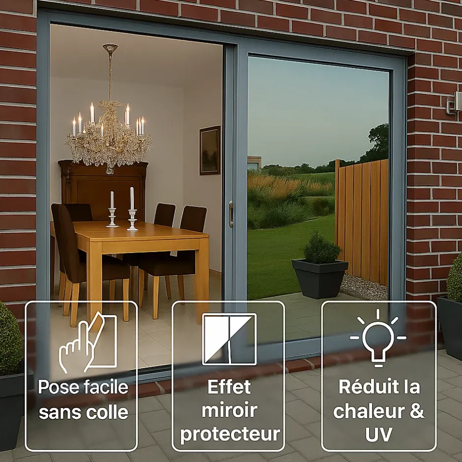 Film adhésif miroir privatif pour fenêtre au mètre - Anti-Regard Anti-UV Anti-Chaleur - 90cmx20m-Ambiance Sticker Best