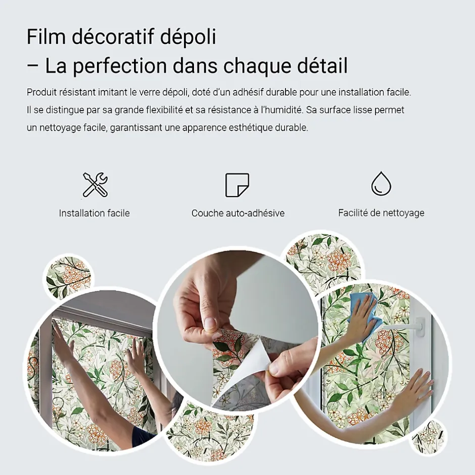 Wallfluent Film Ddépoli Autoadhésif 50x146 cm de protection d'intimité Élégance Feuillue 1 rol.