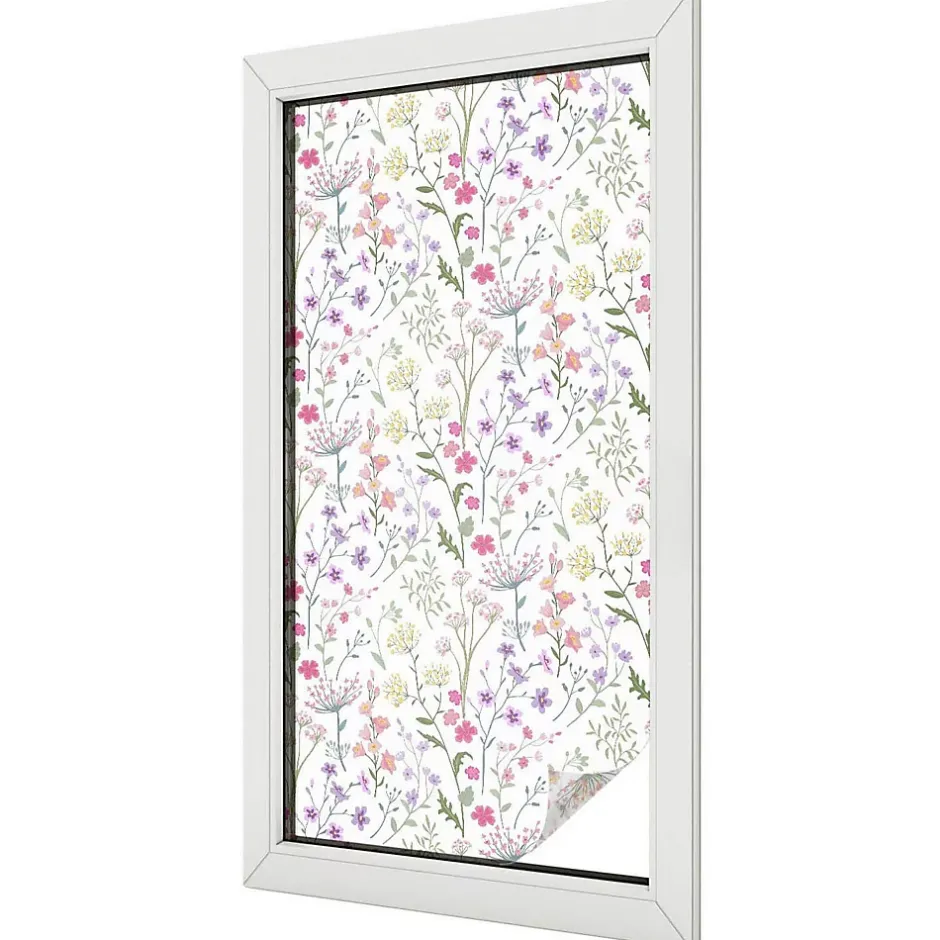 Film dépoli blanc adhésif 50x100 cm d'Intimité pour Fenêtre Rayures Prairie Fleurie 1 rol.-Wallfluent Outlet