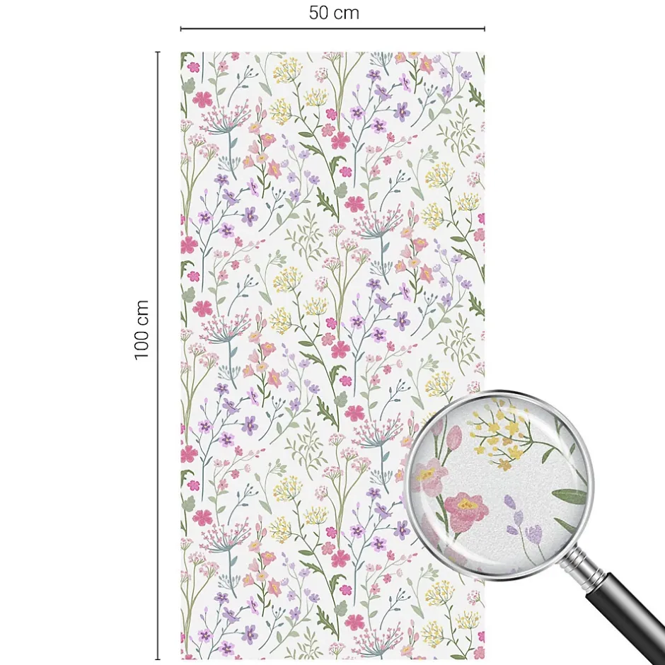 Film dépoli blanc adhésif 50x100 cm d'Intimité pour Fenêtre Rayures Prairie Fleurie 1 rol.-Wallfluent Outlet