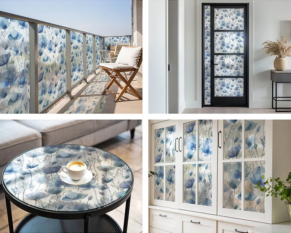 Wallfluent Film dépoli blanc adhésif 200x116 cm décoratif vitrail Fleurs À L'aquarelle 1 rol.