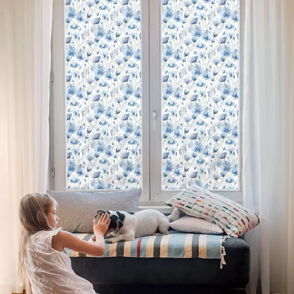 Wallfluent Film dépoli blanc adhésif 50x116 cm décoratif vitrail Fleurs À L'aquarelle 1 rol.