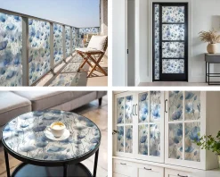 Wallfluent Film dépoli blanc adhésif 50x116 cm décoratif vitrail Fleurs À L'aquarelle 1 rol.