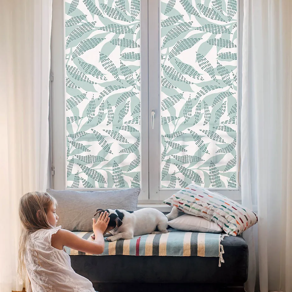 Film dépoli blanc adhésif 100x116 cm de protection d'intimité Feuilles Vertes 1 rol.-Wallfluent Clearance