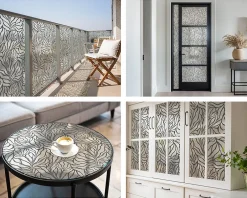 Film dépoli blanc adhésif 200x100 cm décoratif vitrail Feuilles Fleurs 1 rol.-Wallfluent