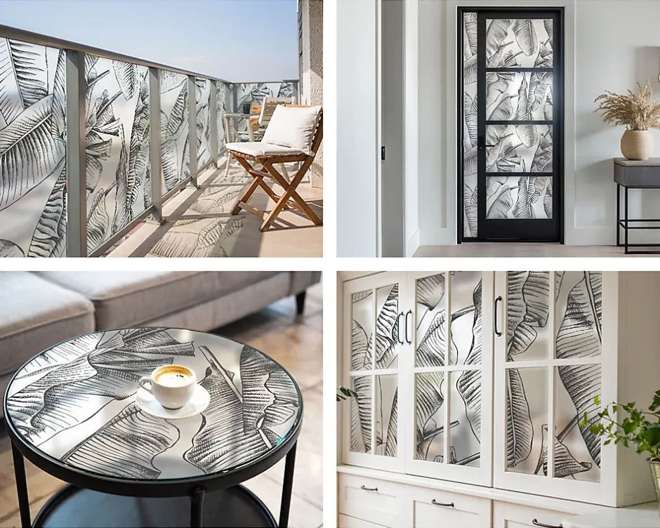 Film dépoli blanc adhésif 200x146 cm Protège efficacement l'intimité Feuilles Tropicales 1 rol.-Wallfluent Best