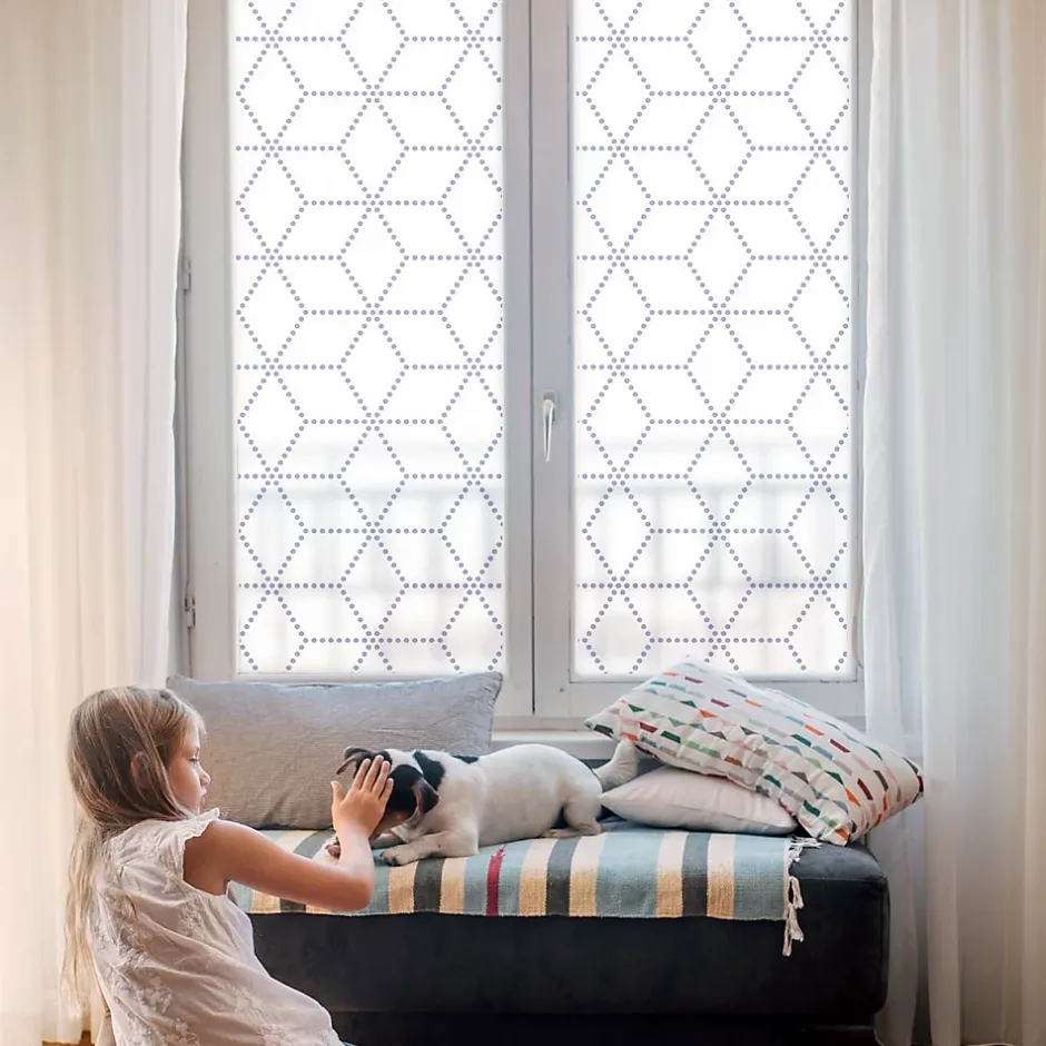 Wallfluent Film dépoli blanc adhésif 200x146 cm d'Intimité pour Fenêtre Rayures Losanges Violets 1 rol.