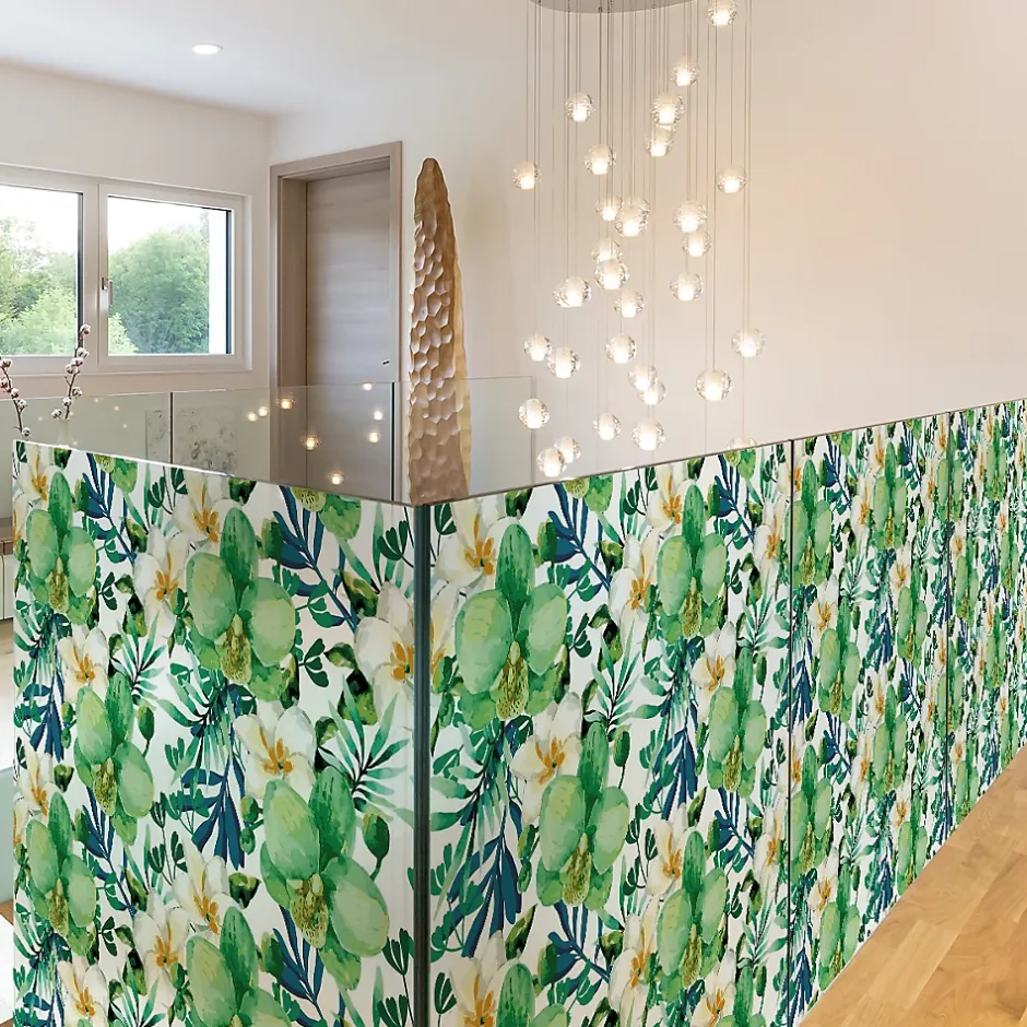 Ambiance Sticker Film Fenêtre Anti Regard Occultant - ORCHIDÉE VERTE XL - Stickers pour Vitres & Porte de Douche - 40X200cm