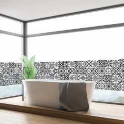 Ambiance Sticker Film Fenêtre Anti Regard Occultant - AZULEJOS NOIR - Stickers pour Vitres & Porte de Douche - 40X200cm