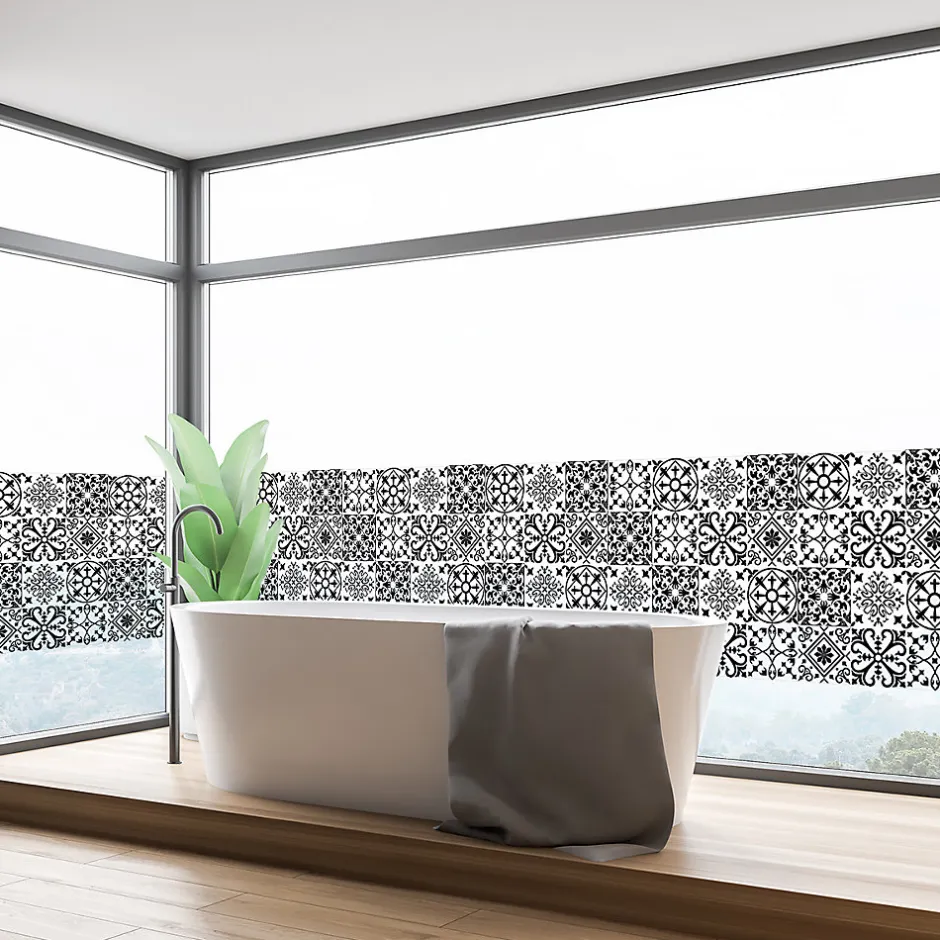 Ambiance Sticker Film Fenêtre Anti Regard Occultant - AZULEJOS NOIR - Stickers pour Vitres & Porte de Douche - 40X200cm
