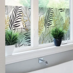 Film Fenêtre Anti Regard Occultant - FEUILLES DE PALMIER CHIC - Stickers pour Vitres & Porte de Douche - 40x200cm-Ambiance Sticker Hot