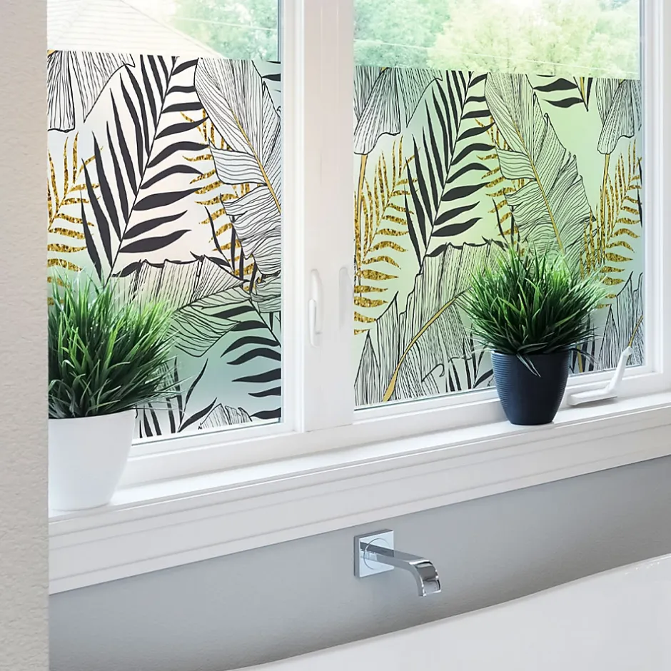 Film Fenêtre Anti Regard Occultant - FEUILLES DE PALMIER CHIC - Stickers pour Vitres & Porte de Douche - 40x200cm-Ambiance Sticker Hot
