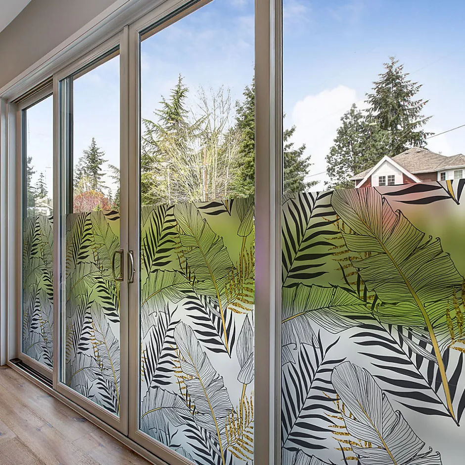 Film Fenêtre Anti Regard Occultant - FEUILLES DE PALMIER CHIC - Stickers pour Vitres & Porte de Douche - 40x200cm-Ambiance Sticker Hot