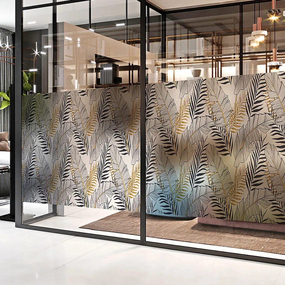 Film Fenêtre Anti Regard Occultant - FEUILLES DE PALMIER CHIC - Stickers pour Vitres & Porte de Douche - 40x200cm-Ambiance Sticker Hot