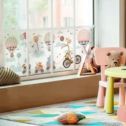 Ambiance Sticker Film Fenêtre Anti Regard Occultant - ANIMAUX ET MONTGOLFIÈRE DANS LES NUAGES - Stickers pour Vitres & Porte de Douche - 40x100cm