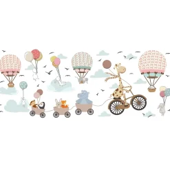 Ambiance Sticker Film Fenêtre Anti Regard Occultant - ANIMAUX ET MONTGOLFIÈRE DANS LES NUAGES - Stickers pour Vitres & Porte de Douche - 40x100cm