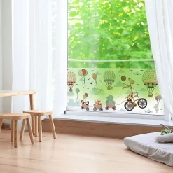 Ambiance Sticker Film Fenêtre Anti Regard Occultant - ANIMAUX ET MONTGOLFIÈRE DANS LES NUAGES - Stickers pour Vitres & Porte de Douche - 40x100cm