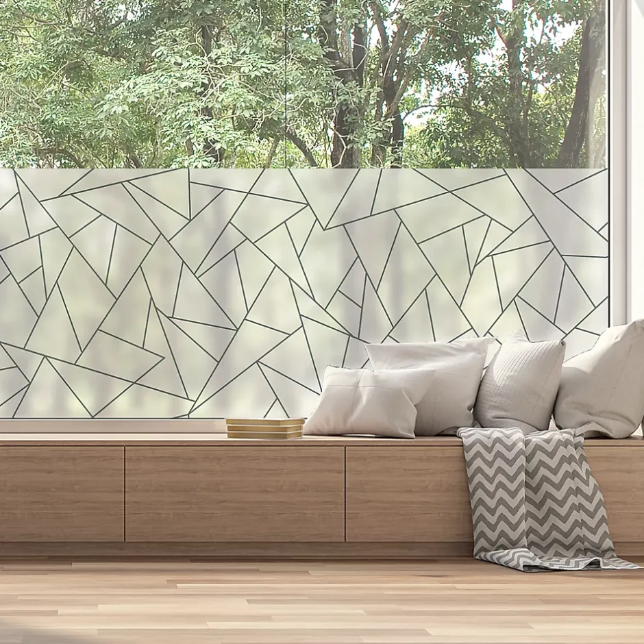 Film Fenêtre Anti Regard Occultant - MOTIF GÉOMÉTRIQUE GRIS LONG - Stickers pour Vitres & Porte de Douche - 40X200cm-Ambiance Sticker New