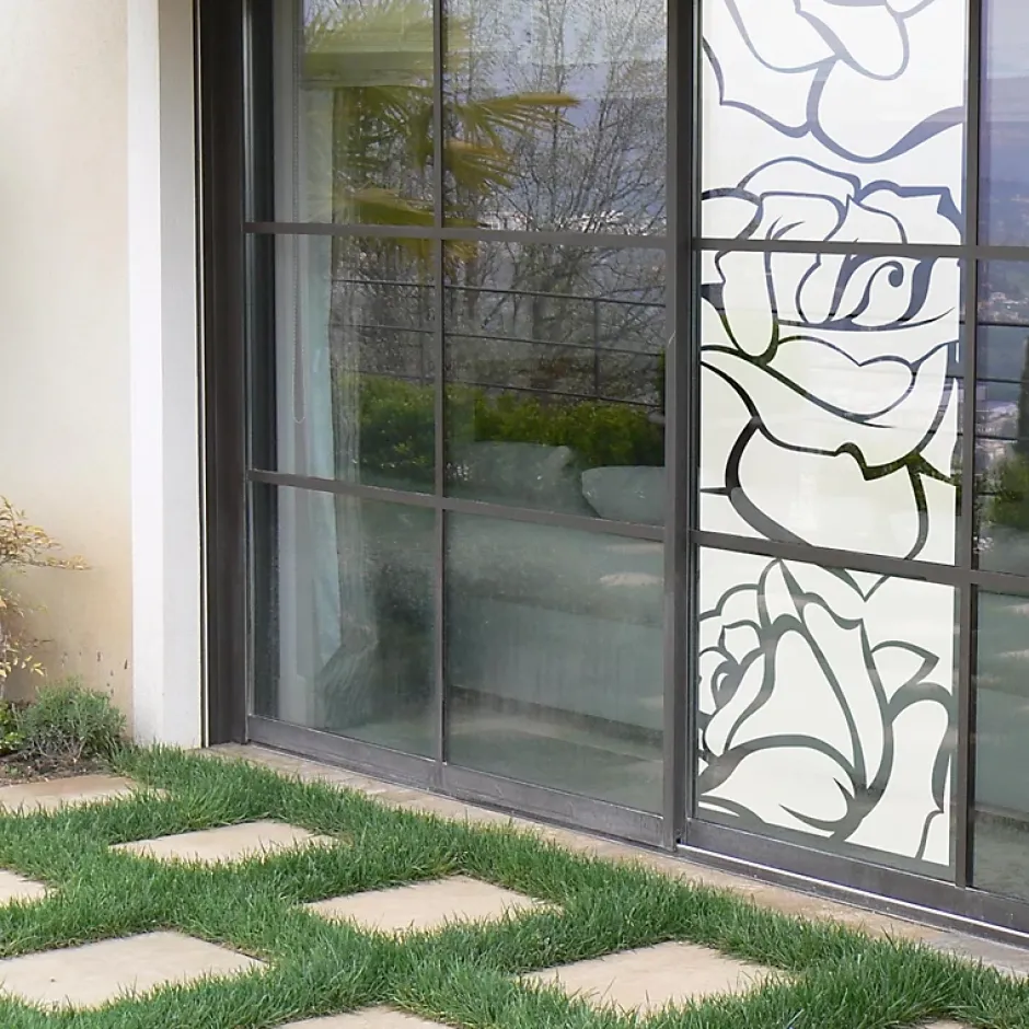 Ambiance Sticker Film Fenêtre Anti Regard Occultant - ROSES - Stickers Autocollant Brise-Vue pour Vitre & Porte de Douche - 120x35cm