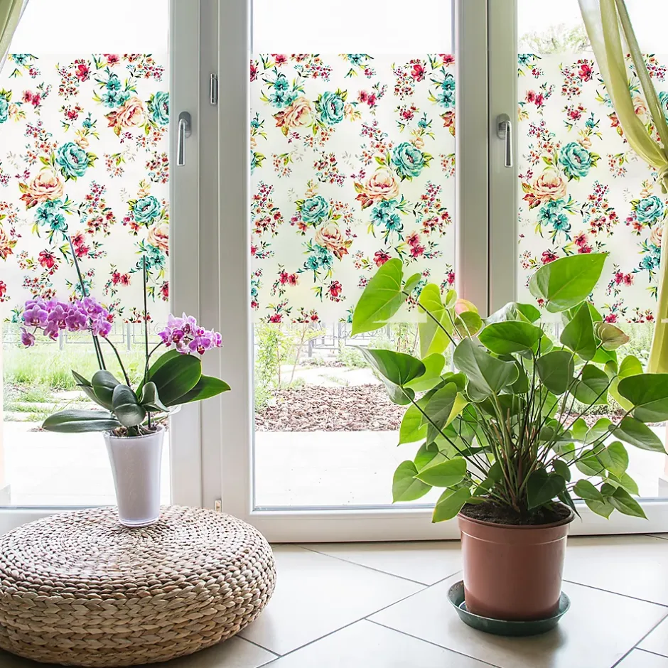 Ambiance Sticker Film Fenêtre Anti Regard Occultant - MOTIF FLORAL XL - Stickers pour Vitres & Porte de Douche - 40X200cm