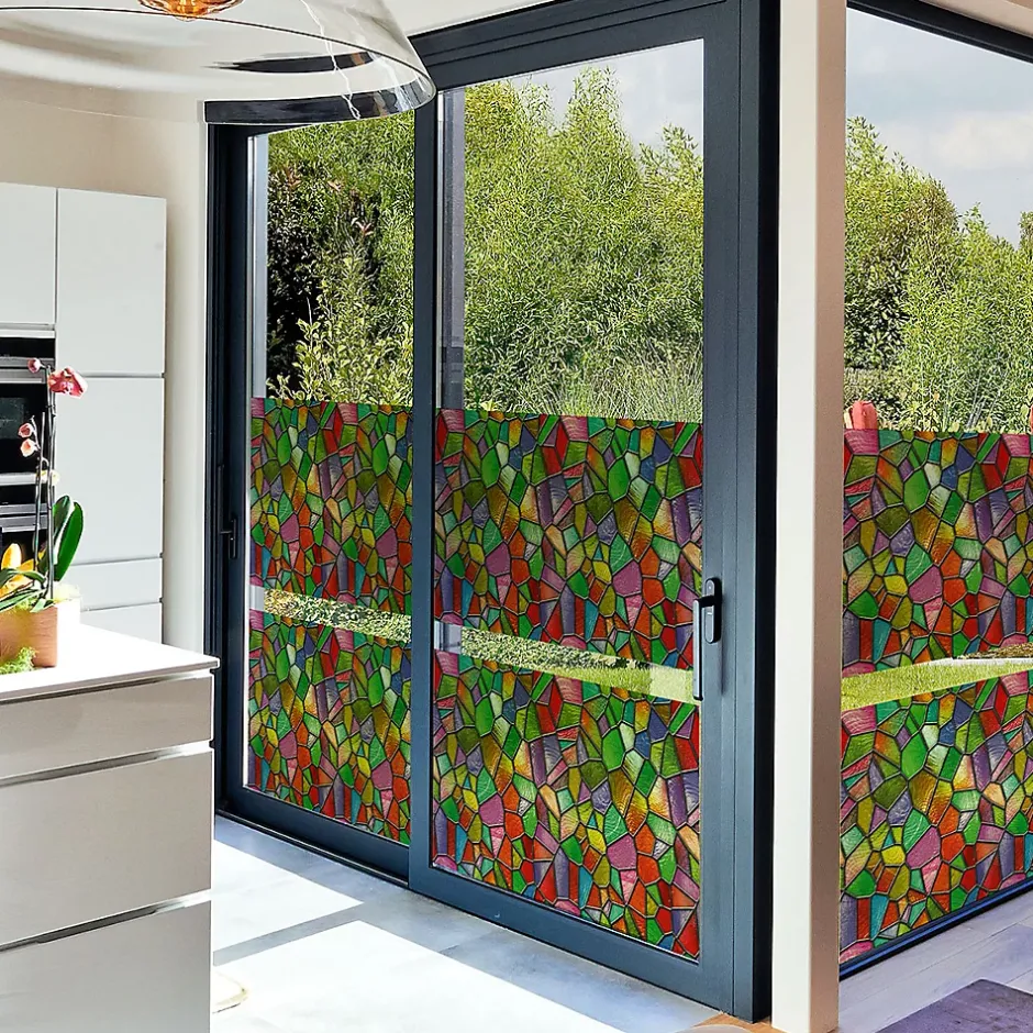 Ambiance Sticker Film Fenêtre Anti Regard Occultant - VITRAIL MULTICOLOR - Stickers pour Vitres & Porte de Douche - 40x200cm