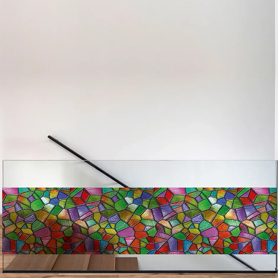 Ambiance Sticker Film Fenêtre Anti Regard Occultant - VITRAIL MULTICOLOR - Stickers pour Vitres & Porte de Douche - 40x200cm