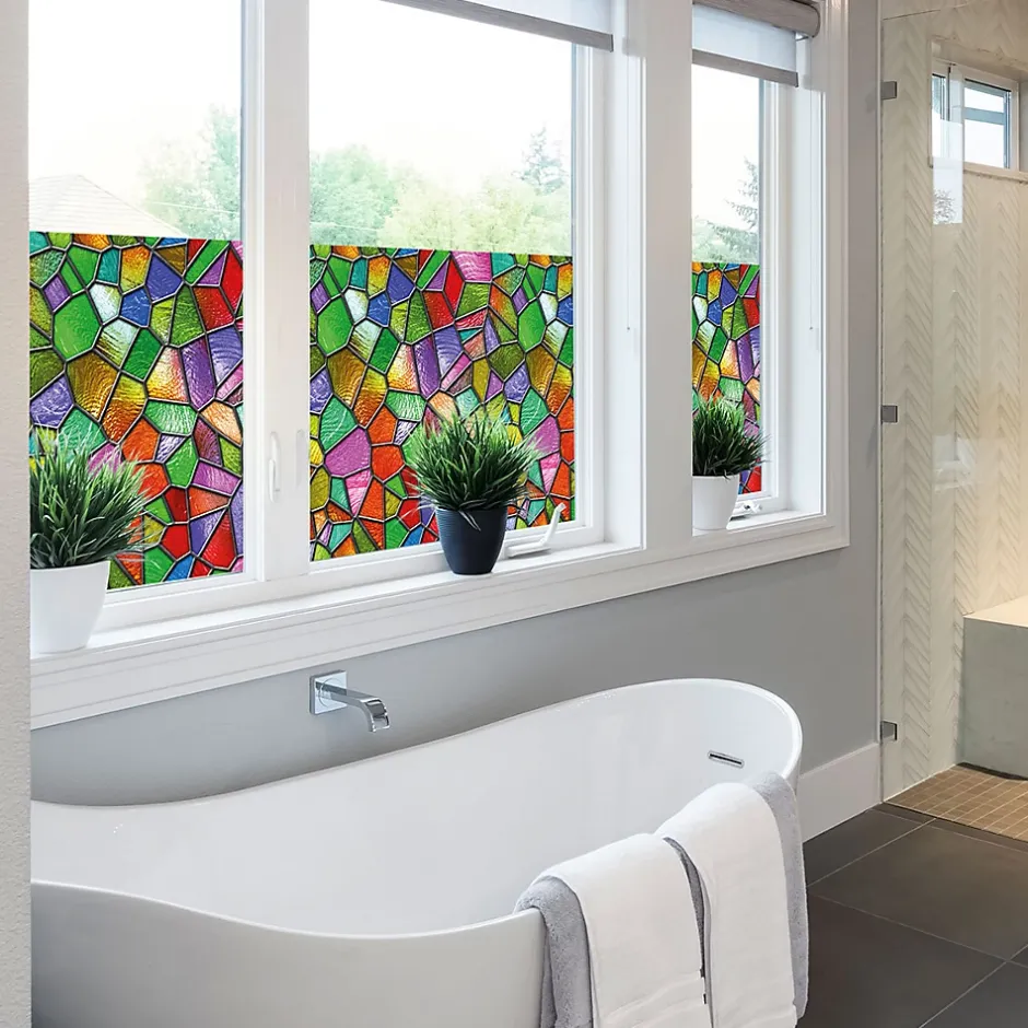 Ambiance Sticker Film Fenêtre Anti Regard Occultant - VITRAIL MULTICOLOR - Stickers pour Vitres & Porte de Douche - 40x200cm