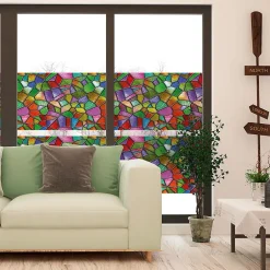 Ambiance Sticker Film Fenêtre Anti Regard Occultant - VITRAIL MULTICOLOR - Stickers pour Vitres & Porte de Douche - 40x200cm