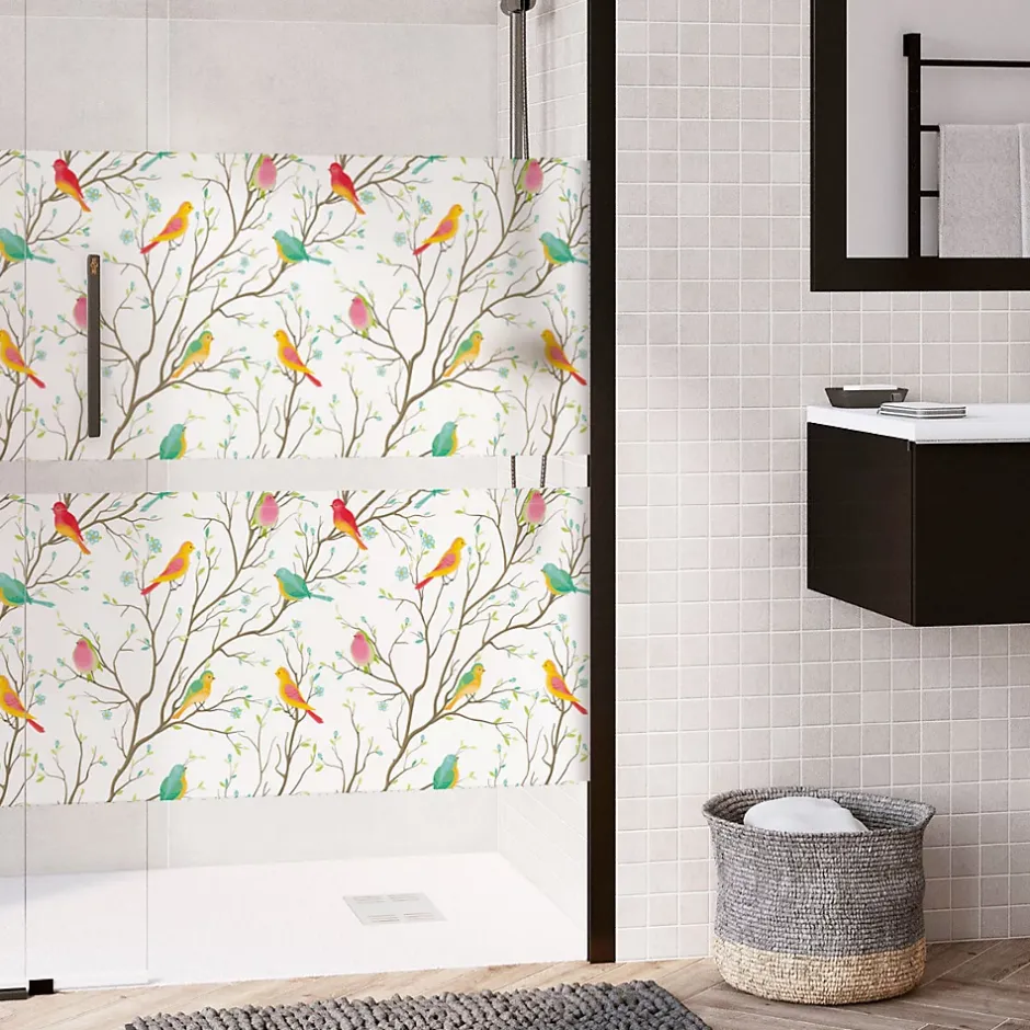 Ambiance Sticker Film Fenêtre Anti Regard Occultant - OISEAUX DANS LA FORÊT - Stickers pour Vitres & Porte de Douche - 40x200cm