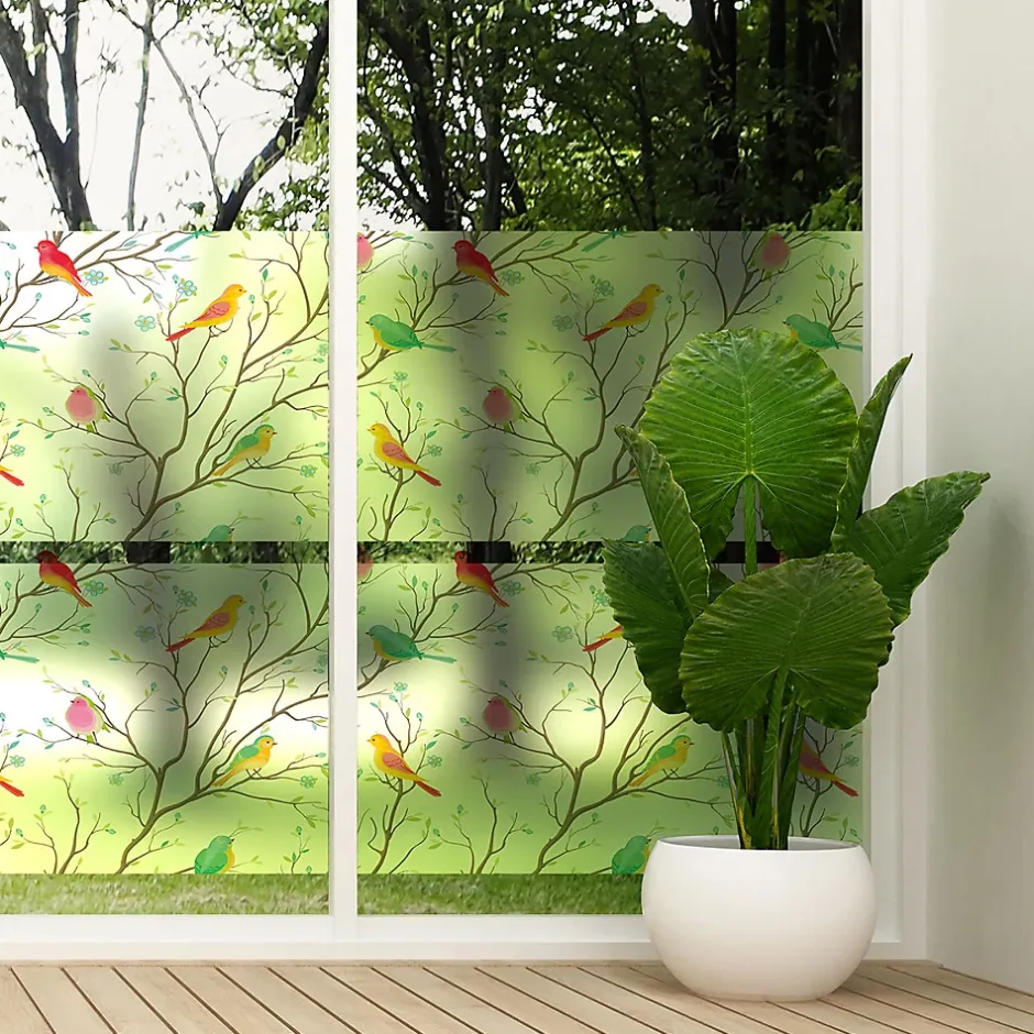 Ambiance Sticker Film Fenêtre Anti Regard Occultant - OISEAUX DANS LA FORÊT - Stickers pour Vitres & Porte de Douche - 40x200cm