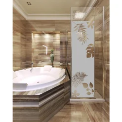 Ambiance Sticker Film Fenêtre Anti Regard Occultant - FEUILLES EXOTIQUES - Stickers Autocollant Brise-Vue pour Vitre & Porte de Douche - 150x45cm