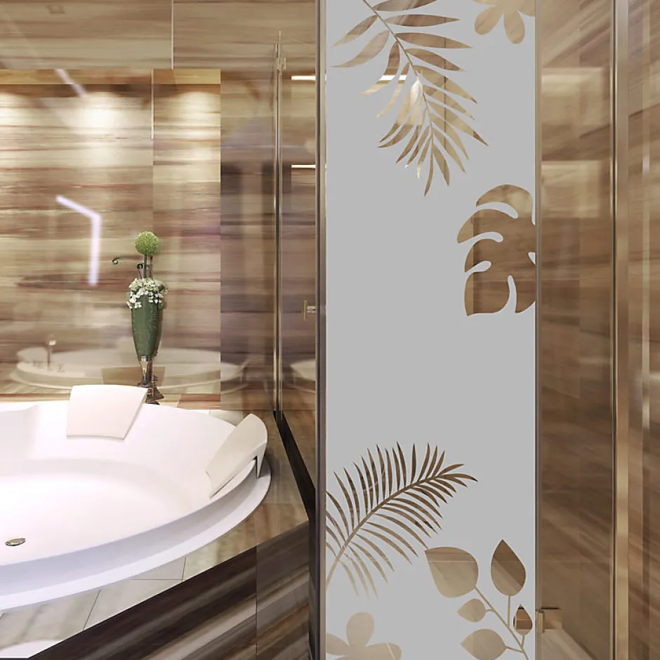 Ambiance Sticker Film Fenêtre Anti Regard Occultant - FEUILLES EXOTIQUES - Stickers Autocollant Brise-Vue pour Vitre & Porte de Douche - 150x45cm